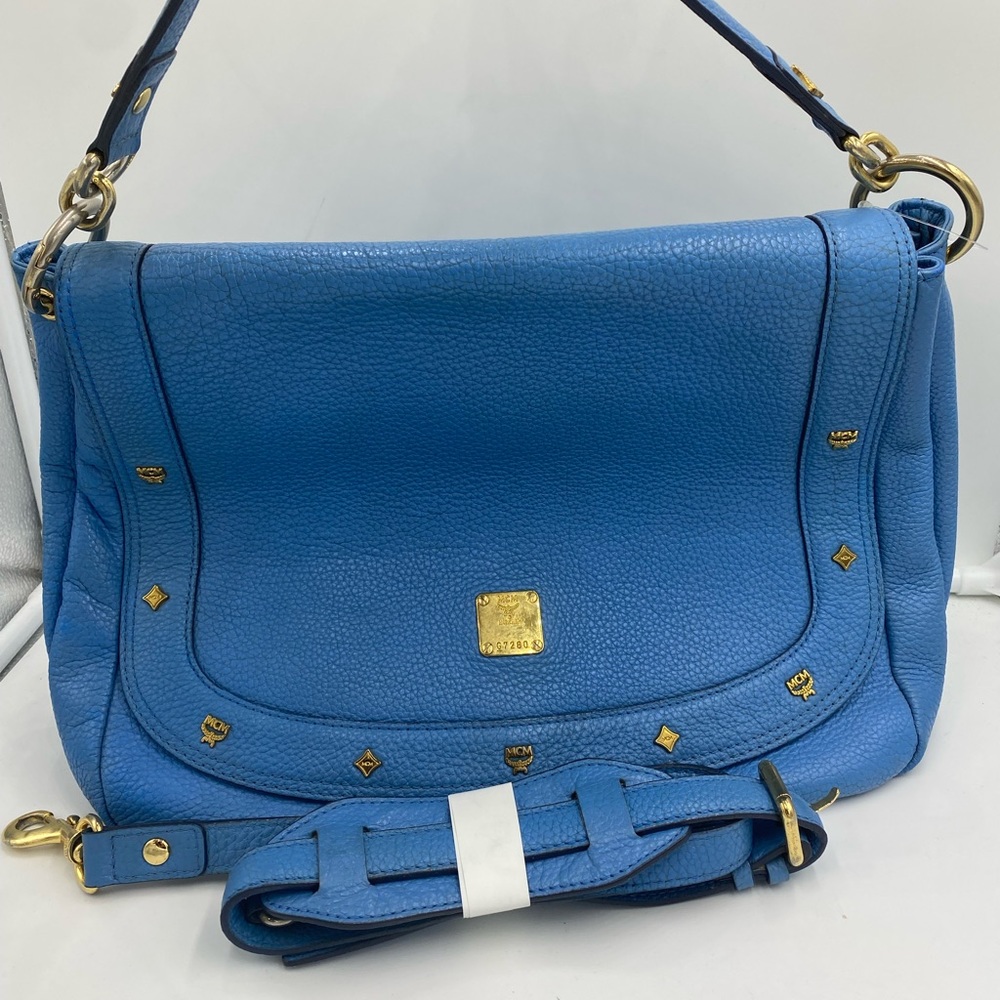 MCM Leather Pebbled Blue Two way bag